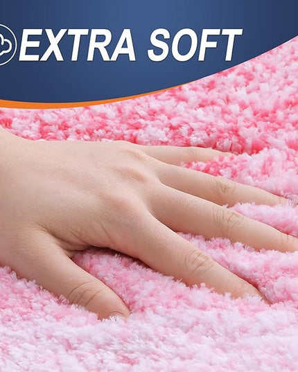 OLANLY Bathroom Rug Set 2 Piece, Soft Absorbent Microfiber Bath Mats and U-Shaped Contour Toilet Rug, Non-Slip, Machine Wash Dry, Plush Shaggy Bath Mats for Bathroom (30"x20"+24"x20", Pink)