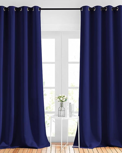 NICETOWN Blackout Curtains and Drapes for Living Room - Extra Long Room Darkening Thermal Insulated Solid Window Blackout Draperies (Navy Blue, 1 Pair, 52 x 95-Inch)