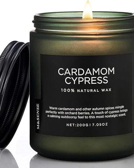 M&SENSE Cardamon & Cypress Single Cotton Wick Natural Soy Wax Autumn Fragrance Candle for Home Decor, Fall Scented Gift for Holiday 7.05oz 50 Hours Burn Clean Non Toxic Candle