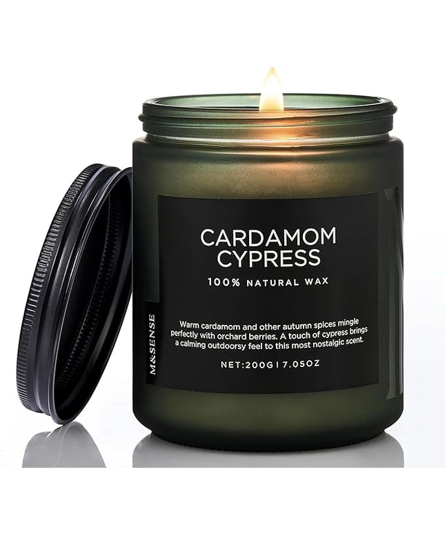 M&SENSE Cardamon & Cypress Single Cotton Wick Natural Soy Wax Autumn Fragrance Candle for Home Decor, Fall Scented Gift for Holiday 7.05oz 50 Hours Burn Clean Non Toxic Candle
