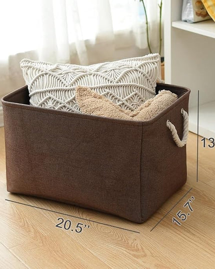 TheWarmHome Organization and Storage for Organizing - Extra Jumbo 3 Pack 20.5x15.7x13.8 inch Fabric Storage Bin for Shelves, Storage cubes for Decorative Shoes Towel Blanket Closet (Brown)