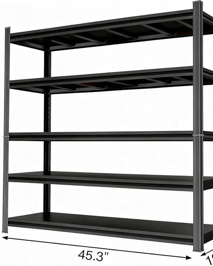 Garage Shelving Unit, Heavy Duty Metal Adjustable Storage, Steel Shelves, Industrial Shelves for Heavy Tools and Equipment, Ideal for Garage, Basement, Black (5-Tier, 77.4" H x 47.2" W x 18" D)