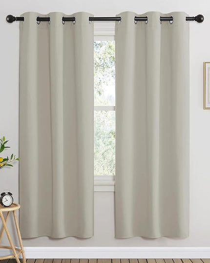 NICETOWN Room Darkening Window Curtains 72 inches Long, Thermal Insulated Grommet Room Darkening Window Treatments for Bedroom/Living Room, Natural, Set of 2, W37 x L72