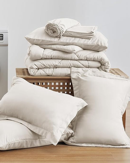 Love's cabin Full Comforter Set Off White, 7 Pieces Full Bed in a Bag, All Season Bedding Sets with 1 Comforter, 1 Flat Sheet, 1 Fitted Sheet, 2 Pillowcase and 2 Pillow Sham