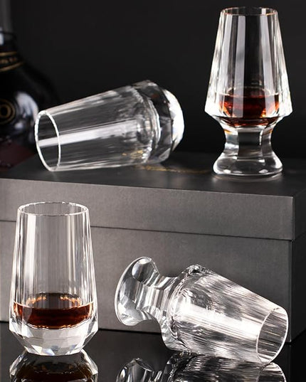 KAMMAK Crystal Whiskey Glasses Set of 2, Handcrafted Shot Glasses Stemless, 3.38oz Hand Blown White Cocktail Glasses, Engagement Gifts for Couples, Women, Men
