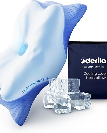 Derila Ergo Pillowcase Cervical Neck Pillow for Sleeping Pillow Case Contour Memory Foam Pillows for Back, Side Sleeper (Pillowcase - 21.25 x 14.17 x 4.72 in) Pillow Case only