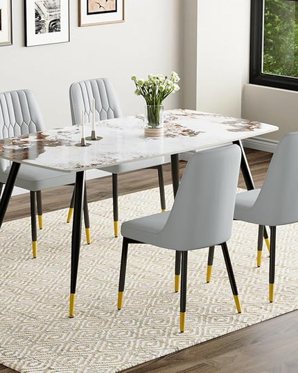 Modern Dining Table Set for 4, 62'' Sintered Stone Dining Table Set for 4, 4 Chair Kitchen Table Set, Easy to Assemble