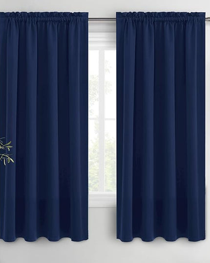 DWCN Blackout Curtains 63 Inch Length for Bedroom 2 Panels Set, Room Darkening Insulated Thermal Drapes for Living Room, Rod Pocket Window Treatment for Kids Boys Room (W52 x L63 Inch, Navy Blue)