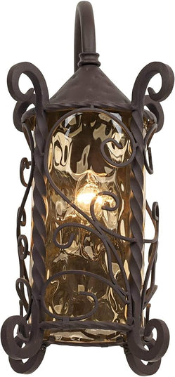 John Timberland Casa Seville Rustic Outdoor Wall Light Fixture Dark Walnut Twists 18 1/2" Champagne Hammered Glass for Exterior House Porch Patio Outside Deck Garage Yard Front Door Garden Home