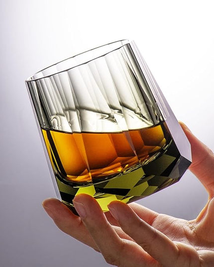 KAMMAK Crystal Whiskey Glasses Set of 2, Handcrafted 6.76oz Old Fashioned Glasses Stemless, Luxury Cocktail Glasses, Hand Blown Scotch Cup for Women, Men Gift for Rocks, Bourbon, Bar Barware