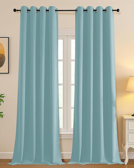 Simplebrand Aqua Room Darkening Curtains for Bedroom Living Room 108 Inches Long 2 Panels Set, Thermal Insulated Curtains & Drapes, Solid Grommet Noise Reducing Window Treatment, W50 x L108 Inch