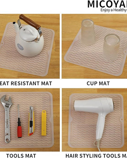 Silicone Dish Drying Mat for Multiple Usage,Easy clean,Eco-friendly,Heat-resistant Silicone Mat for Kitchen Counter or Sink,Refrigerator or Drawer liner Translucent M 12 inches x 12 inches