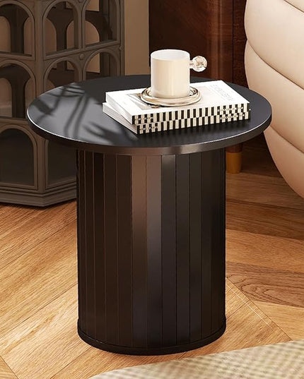COSVALVE Round Wood Fluted End Table, 15.7” Circle Farmhouse Side Table Sets for Living Room, Bedroom, Balcony, Small Spaces, Black