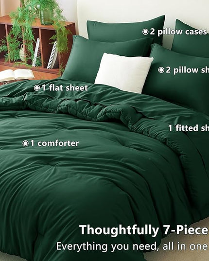 CozyLux Full Comforter Set Emerald Green, 7 Pieces Bed in a Bag Bedding Comforter Set with Sheets, All Season Boho 7PC Bed Sets with Comforter, Fitted Sheets, Flat Sheets, Pillow Shams and Pillowcases
