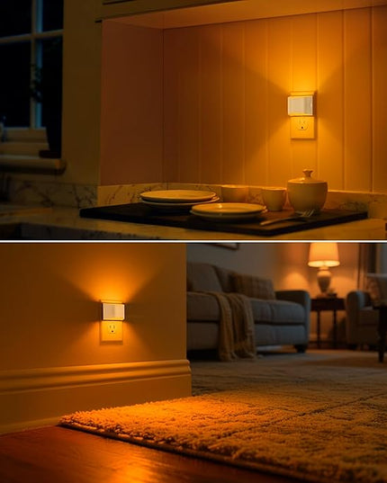 DORESshop LED Night Light[2 Pack], Night Lights Plug into Wall, 3 Level Brightness Adjustable Plug in Night Light, Dusk to Dawn Sensor Nightlights for Adults,Bedroom,Bathroom,Hallway,Amber White Cover