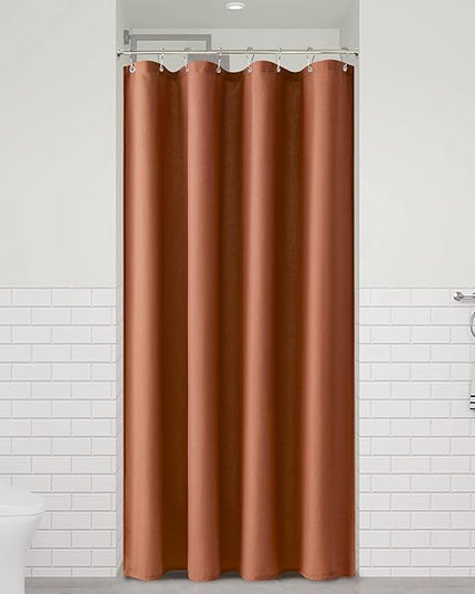 Naturoom Terracotta 48 Inch Boho Shower Curtain - Stall Narrow Half Linen Ultra Thick Fabric Shower Curtain Set with Hooks, Farmhouse Rustic RV Camper Bath Curtains for Bathroom, 48x72