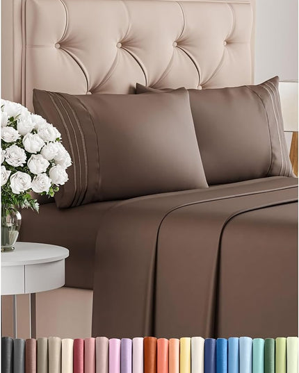 Full Size 4 Piece Sheet Set - Comfy Breathable & Cooling Bed Sheets Set - Hotel Luxury Bedding for Women, Men, Kids, Teens, Boys & Girls - Deep Pockets, Ultra-Soft and Wrinkle Free - Oeko-Tex - Brown