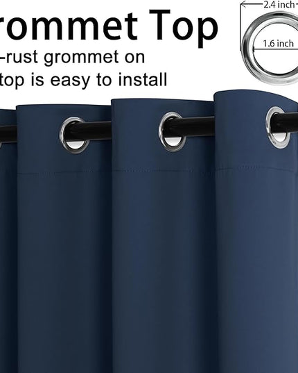 JIUZHEN Navy Blackout Curtains with Tiebacks - Thermal Insulated, Light Blocking/Noise Reducing Grommet Curtain Drapes for Bedroom/Living Room, Set of 2 Window Curtain Panels, 42 x 63 Inch Length