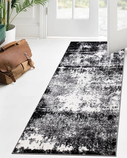 Keen Home Design Area Runner Rugs - 2x12 Non-Shedding, Abstract Runner for Kitchen, Living Room, Bedroom, Dining Room, Entryway - Size: 2'8" x 11'11", Abstract Black
