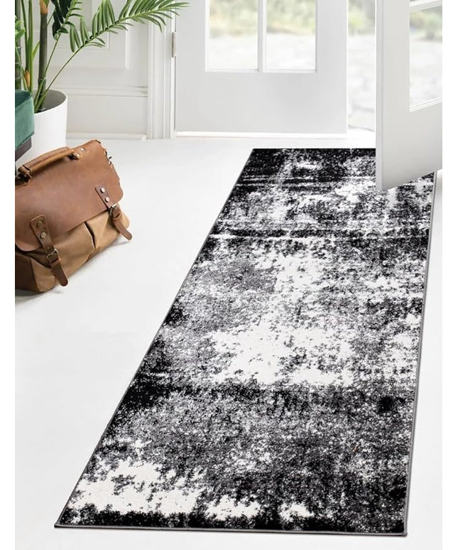 Keen Home Design Area Runner Rugs - 2x12 Non-Shedding, Abstract Runner for Kitchen, Living Room, Bedroom, Dining Room, Entryway - Size: 2'8" x 11'11", Abstract Black
