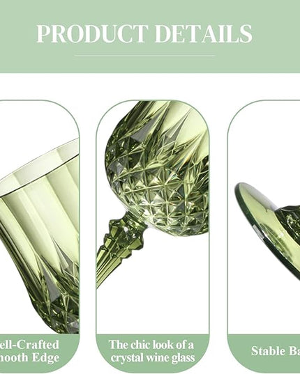 XUWAIDSGN 7oz Plastic Vintage Wine Glasses Drinking Glasses Unbreakable Wedding Glassware Crystal Water Goblets Reusable Drinkware Vintage Champagne Flutes (100, Dark Green)