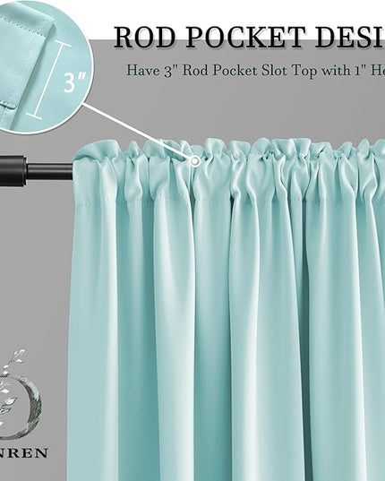 DONREN 72 Inches Long Room Darkening Curtain Draperies for Living Room - Blackout Solid Rod Pocket Curtains for Dining Room(2 Panels,Aqua)