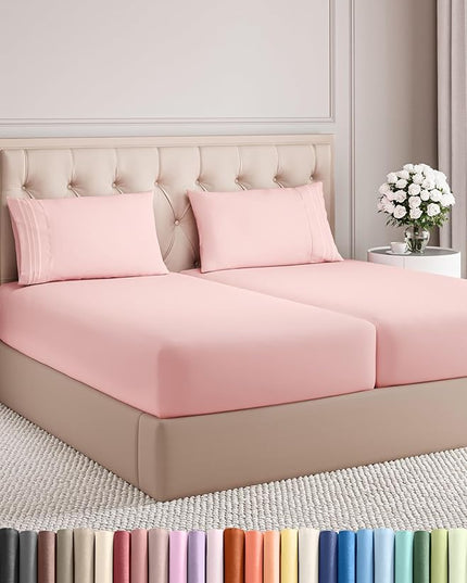 Split King Size 5 Piece Sheet Set - Comfy Breathable & Cooling Bed Sheets Set - Hotel Luxury Bedding for Women, Men, Kids, Teens, Boys & Girls - Deep Pockets, Soft, Wrinkle Free - Oeko-Tex - Baby Pink