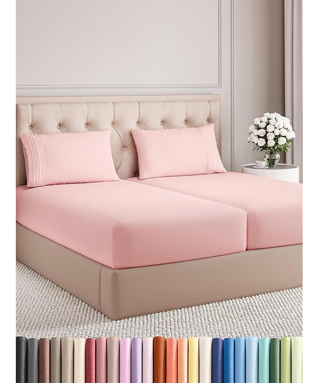 Split King Size 5 Piece Sheet Set - Comfy Breathable & Cooling Bed Sheets Set - Hotel Luxury Bedding for Women, Men, Kids, Teens, Boys & Girls - Deep Pockets, Soft, Wrinkle Free - Oeko-Tex - Baby Pink