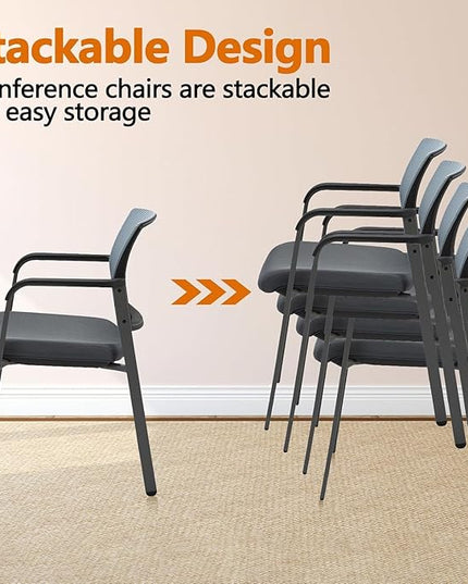CLATINA Mesh Back Stacking Arm Chairs with Upholstered Fabric Seat and Ergonomic Lumbar Support for Office School Church Guest Reception Grey (Gray-8 Pack)