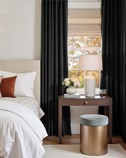 Lazzzy Velvet Blackout Curtains Thermal Insulated Room Window Drapes Super Soft Luxury Curtains for Living Room Bedroom Rod Pocket 2 Panels, Black, 42" W x 96" L