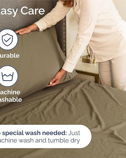 King Size 4 Piece Sheet Set - Comfy Breathable & Cooling Bed Sheets Set - Hotel Luxury Bedding for Women, Men, Kids, Teens, Boys & Girls - Deep Pockets, Ultra-Soft and Wrinkle Free - Oeko-Tex - Khaki