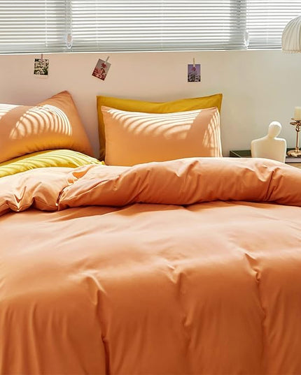 Luxlovery Peach Comforter Set Queen Peachy Pink Bedding Comforter Set Orange Pink Modern Solid Light Orange Blanket Quilts Candy Color 3 Piece Bedding Set for Queen Bed