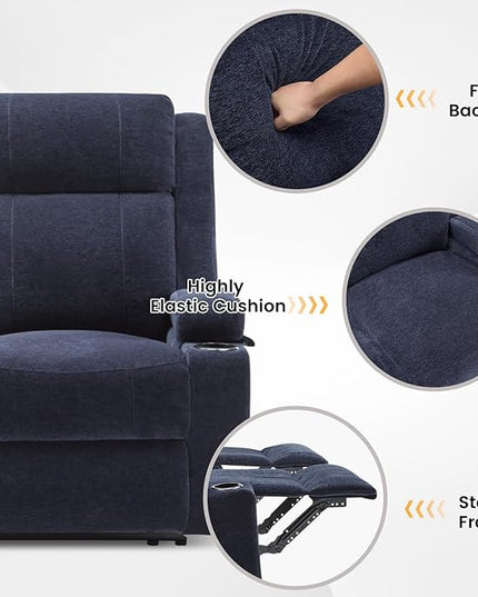 Manual Reclining Sofa,RV Loveseat Reclining Couch with Drop Down Table/ 4 Cup Holder/Hidden Storage, Wall Hugger Recliner Sofa for Living Room & Home Theater & RV(Blue)