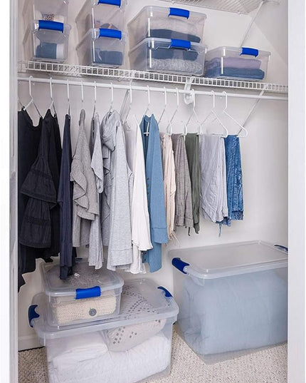 HOMZ Heavy Duty Modular Clear Plastic Stackable Storage Tote Containers with Latching and Locking Lids, 31 Quart Capacity, 16 Pack