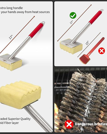 Grill Brush Bristle Free,Aramid Fiber Wavy Pad Seamless-Fit Cast Iron/Stainless-Steel Grates,BBQ Replaceable Scraper Cleaning Head,Safe Grill Cleaner for Outdoor Grill,Gifts for Men/Dad