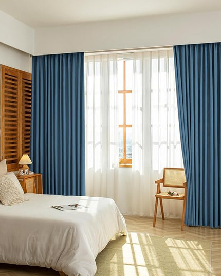 LETAU Pinch Pleated Linen Texture Navy Curtains 102 inches Long,Extra Wide 100% Blackout Privacy Window Curtains Panels Drapery, 120" W x 102" L, 2 Panels