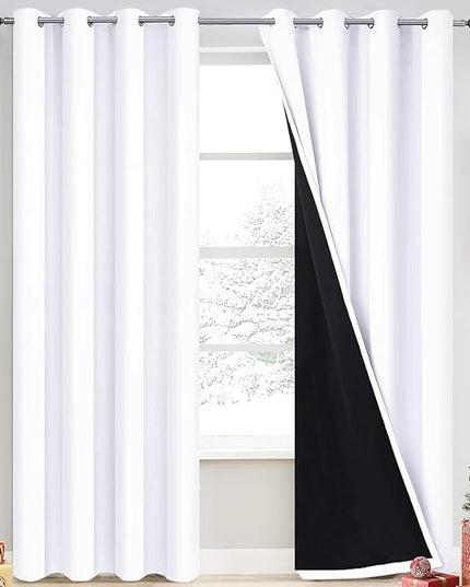 Yakamok Pure White 100% Blackout Curtains, 2 Thick Layers Completely Blackout Curtains Thermal Insulated Noise Reducing Drapes for Bedroom(52Wx90L, Pure White, 2 Panels)