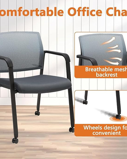 CLATINA Mesh Back Stacking Arm Chairs with Upholstered Fabric Seat and Ergonomic Lumbar Support for Office School Church Guest Reception (WithWheels Gray- 8 Pack)