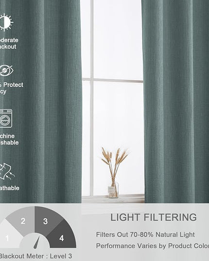 Jacquard Linen Curtains 72 inch Length 2 Panels Thick Faux Linen Blended Window Drapes Burlap Textured Curtains with Grommet for Living Room Bedroom Farmhouse (52x72 Lake Blue) Natural