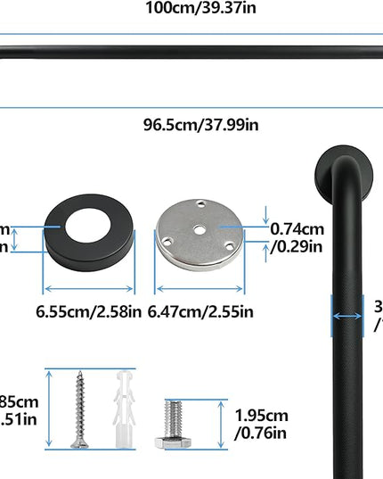 Shower Grab Bar, 2 Pack 39.4 Inch Black Bathroom Grab Bar, 1.25" Diameter 304 Stainless Steel Anti-Slip Grab Bars for Bathtubs and Showers, Handicap Shower Grab Bar for Seniors Elderly