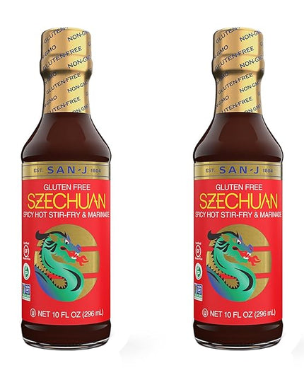 San-J - Spicy Gluten Free Szechuan Sauce - Non-GMO - 10 oz. Bottles - 2 pack