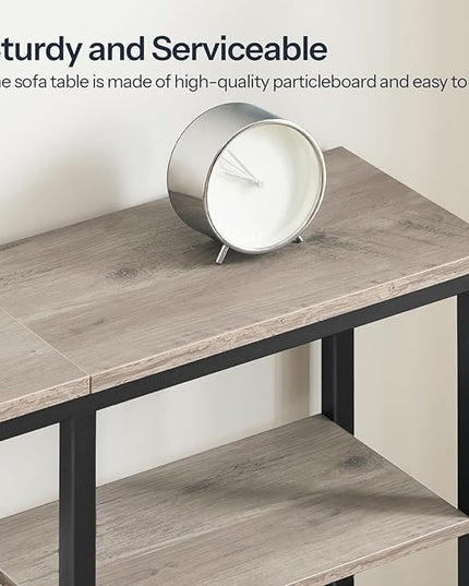 HOOBRO Narrow Console Table, Sofa Table, 4-Tier Industrial Entryway Table with Metal Mesh Shelf, Hallway Table with Adjustable Feet, for Entryway, Living Room, Hallway, Greige and Black BG79XG01