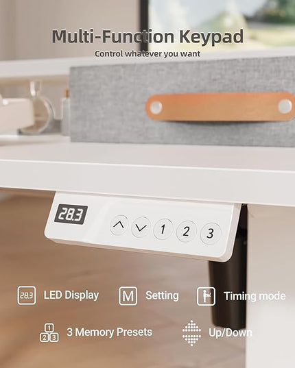Claiks Electric Standing Desk with 2 Drawers, Adjustable Standing Desks with Storage, Height Adjustable Stand up Desk for Home Office with 2 Hooks,48 Inch White