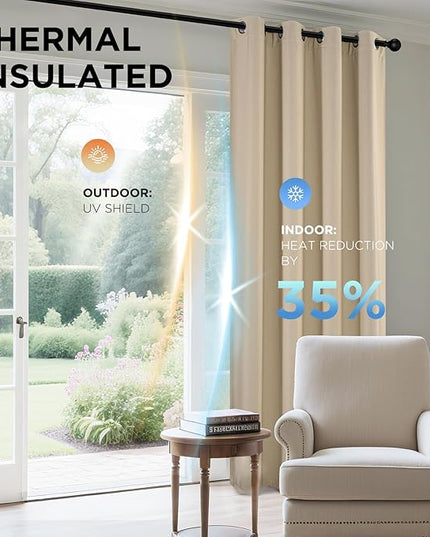 Joydeco Blackout Curtains 63 Inch Length 2 Panels Set, Thermal Insulated Long Drapes 2 Burg, Room Darkening Grommet Curtains for Living Room Bedroom Window
