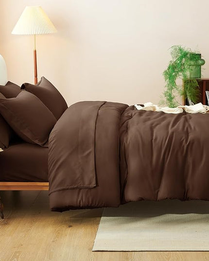 CozyLux Full Size Comforter Set Brown, 7 Pieces Bed in a Bag Full Comforter Set with Sheets, Soft Bedding Set with Down Alternative Comforter, Fitted Sheets, Flat Sheets, Pillow Shams and Pillowcases