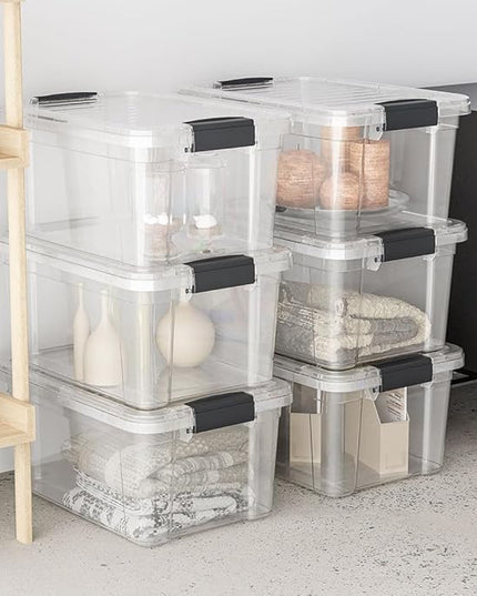 Superio Clear Storage Boxes with Lids, 1.27 Quart Plastic Container Bins for Organizing, Stackable Crates, BPA Free, Non Toxic, Odor Free, Organizers for Home, Office and Dorm, 4 Pack