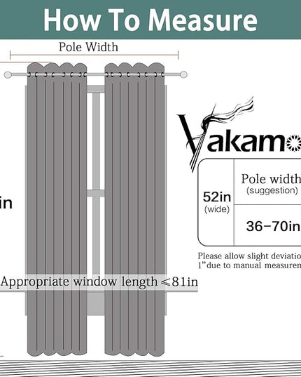 Yakamok Room Darkening Blackout Curtains Thermal Insulated Grommet Curtain Panels for Bedroom, 52W x 84L, Natural, 2 Panels