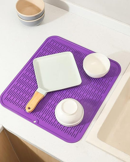 Silicone Dish Drying Mat for Multiple Usage,Easy clean,Eco-friendly,Heat-resistant Silicone Mat for Kitchen Counter or Sink,Refrigerator or Drawer Liner Purple 2XL 24 inches x 18 inches