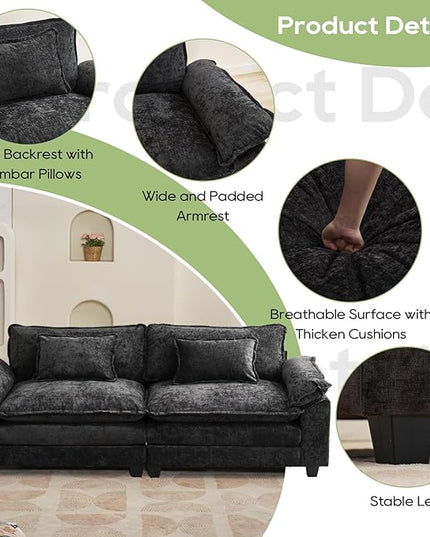 86" Modular Sectional Sofa, Comfy Cloud Couch Sectional Sofa with Ottoman, Chenille Sofa Sleeper Deep Seat Sofa with Throw Pillows for Living Room (Black, 86"- Loveseat)