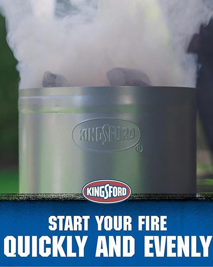 KINGSFORD Heavy Duty Deluxe Charcoal Chimney Starter | BBQ Chimney Starter for Charcoal Grill and Barbecues, Compact Easy to Use Chimney Starters and BBQ Grill Tools, Silver